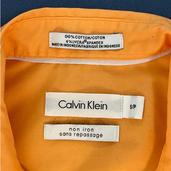 Calvin Klein Orange Button Down Dress Shirt Cotton Blend Small Pre-Owned - Picture 3 of 7